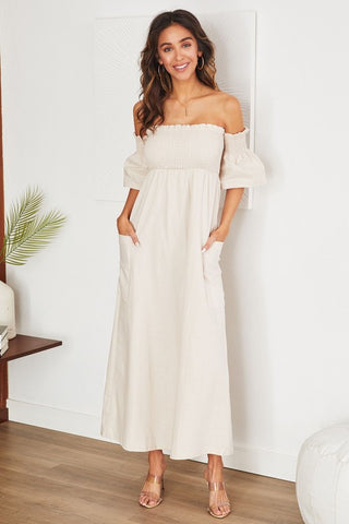 The Linen Blend Drop Shoulder Italian Dress- Anicoletta's Boutique | Fashion Forward Luxury Women's Clothing