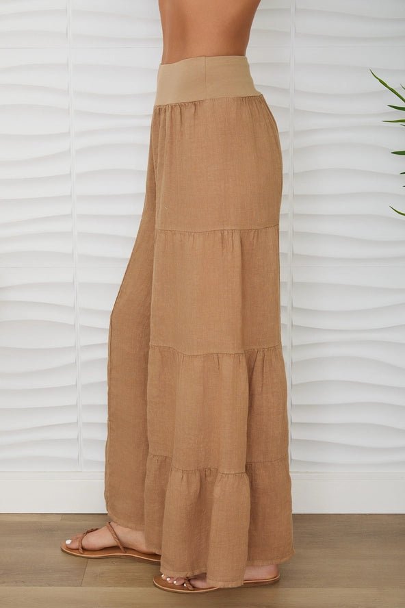 The Milio Milano Wide Leg Tiered Linen Palazzo Pant- Anicoletta's Boutique | Fashion Forward Luxury Women's Clothing