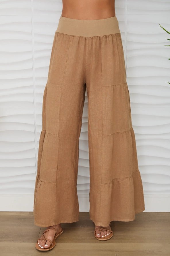 The Milio Milano Wide Leg Tiered Linen Palazzo Pant- Anicoletta's Boutique | Fashion Forward Luxury Women's Clothing