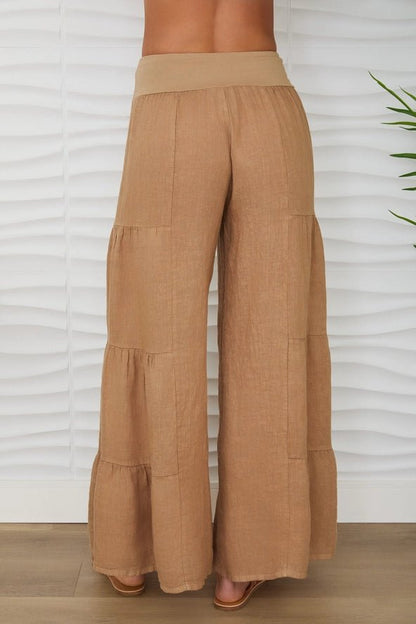 The Milio Milano Wide Leg Tiered Linen Palazzo Pant- Anicoletta's Boutique | Fashion Forward Luxury Women's Clothing