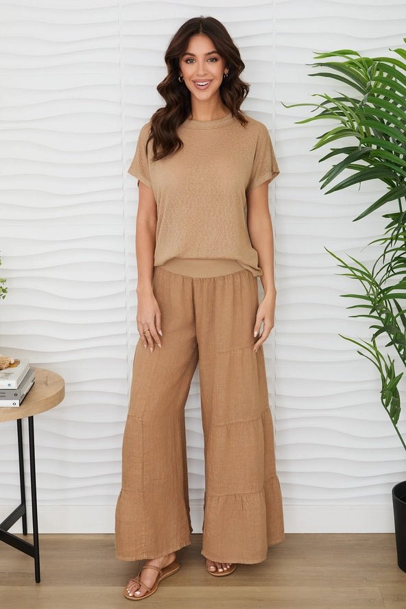 The Milio Milano Wide Leg Tiered Linen Palazzo Pant- Anicoletta's Boutique | Fashion Forward Luxury Women's Clothing