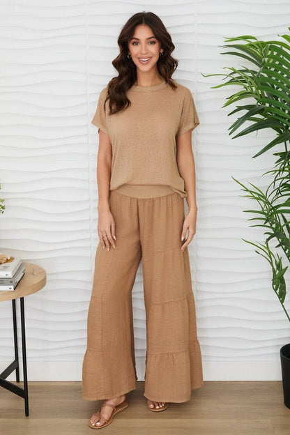The Milio Milano Wide Leg Tiered Linen Palazzo Pant- Anicoletta's Boutique | Fashion Forward Luxury Women's Clothing