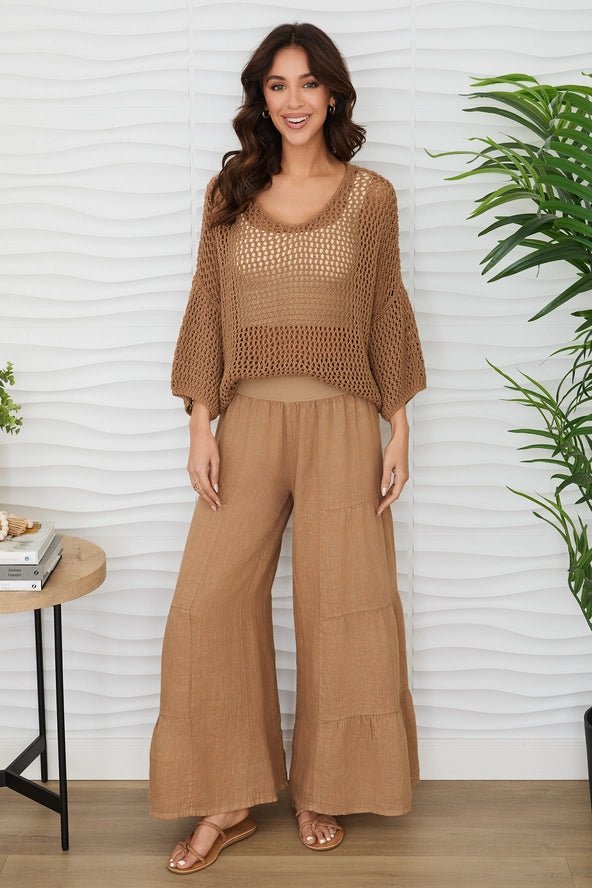 The Milio Milano Wide Leg Tiered Linen Palazzo Pant- Anicoletta's Boutique | Fashion Forward Luxury Women's Clothing