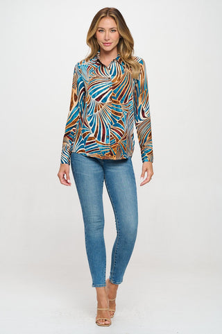 The OVI Abstract Long Sleeve Blouse- Anicoletta's Boutique | Fashion Forward Luxury Women's Clothing