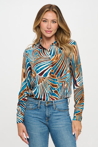 The OVI Abstract Long Sleeve Blouse- Anicoletta's Boutique | Fashion Forward Luxury Women's Clothing