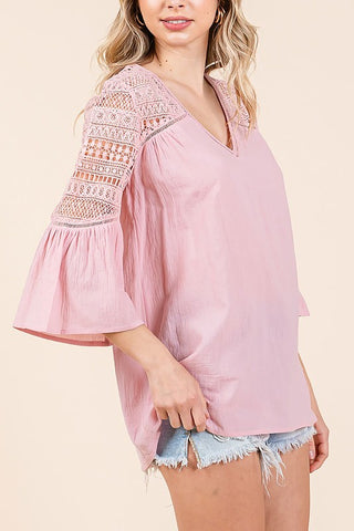 The Pink Lace Detail Blouse- Anicoletta's Boutique | Fashion Forward Luxury Women's Clothing