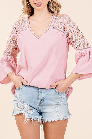 The Pink Lace Detail Blouse- Anicoletta's Boutique | Fashion Forward Luxury Women's Clothing