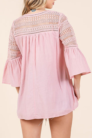 The Pink Lace Detail Blouse- Anicoletta's Boutique | Fashion Forward Luxury Women's Clothing