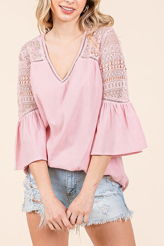 The Pink Lace Detail Blouse- Anicoletta's Boutique | Fashion Forward Luxury Women's Clothing