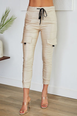 The PU Crinkle Italian Jogger Pants- Anicoletta's Boutique | Fashion Forward Luxury Women's Clothing