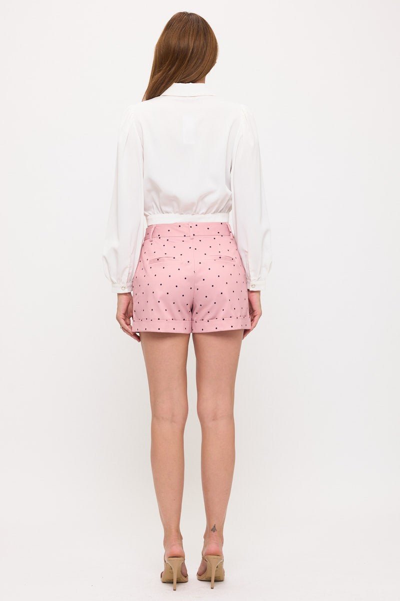 The Florencia Dot Print Cuffed Shorts- Anicoletta's Boutique | Fashion Forward Luxury Women's Clothing