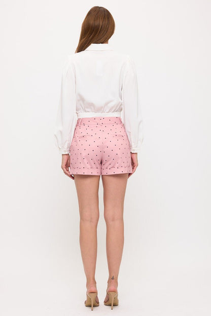 The Florencia Dot Print Cuffed Shorts- Anicoletta's Boutique | Fashion Forward Luxury Women's Clothing
