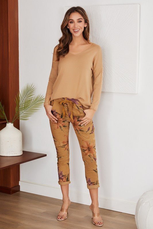 The Garden Floral Print Crinkle Jogger- Anicoletta's Boutique | Fashion Forward Luxury Women's Clothing