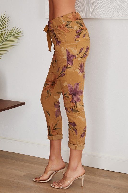 The Garden Floral Print Crinkle Jogger- Anicoletta's Boutique | Fashion Forward Luxury Women's Clothing