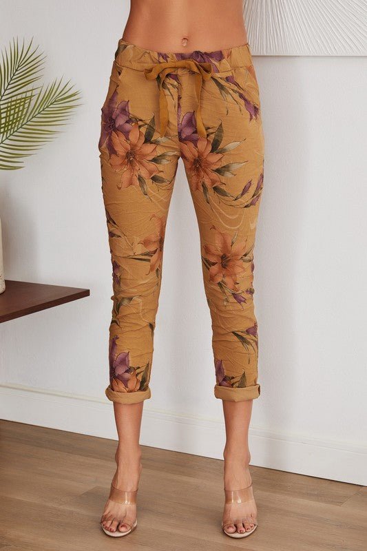 The Garden Floral Print Crinkle Jogger- Anicoletta's Boutique | Fashion Forward Luxury Women's Clothing