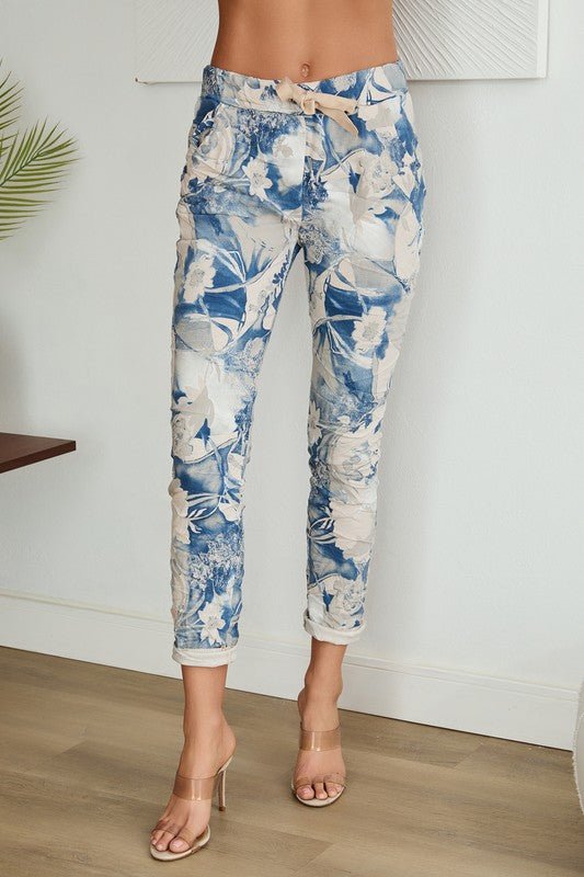 The Spring Floral Print Crinkle Jogger- Anicoletta's Boutique | Fashion Forward Luxury Women's Clothing