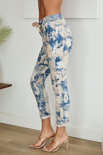 The Spring Floral Print Crinkle Jogger- Anicoletta's Boutique | Fashion Forward Luxury Women's Clothing