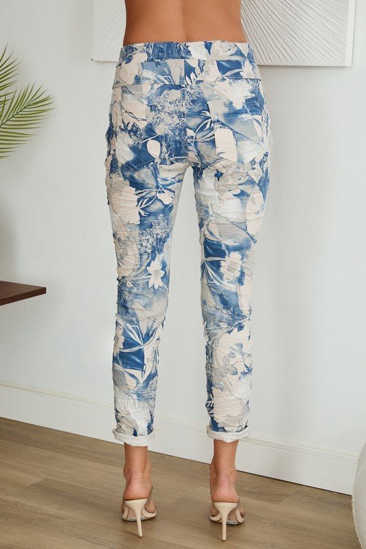 The Spring Floral Print Crinkle Jogger- Anicoletta's Boutique | Fashion Forward Luxury Women's Clothing