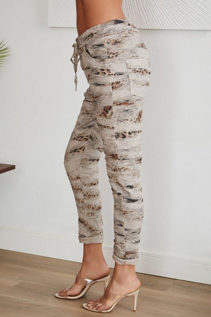 The Leopard Print Italian Crinkle Joggers- Anicoletta's Boutique | Fashion Forward Luxury Women's Clothing