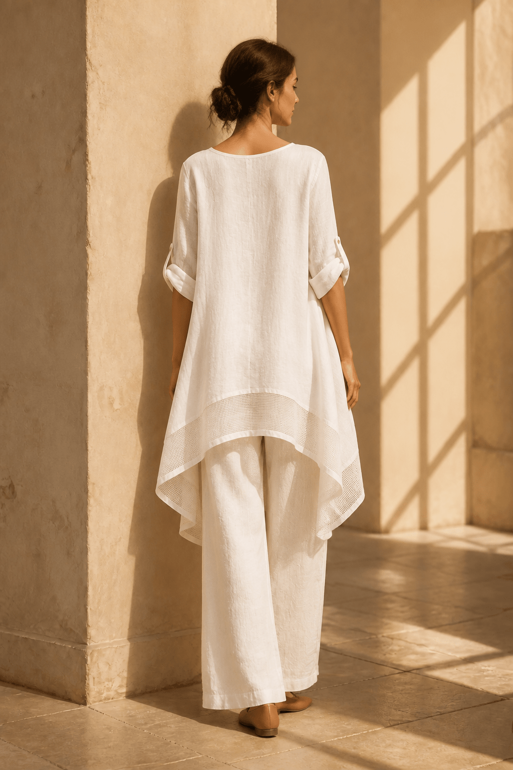 The Summer Italian Linen Hi Low Blouse- Anicoletta's Boutique | Fashion Forward Luxury Women's Clothing