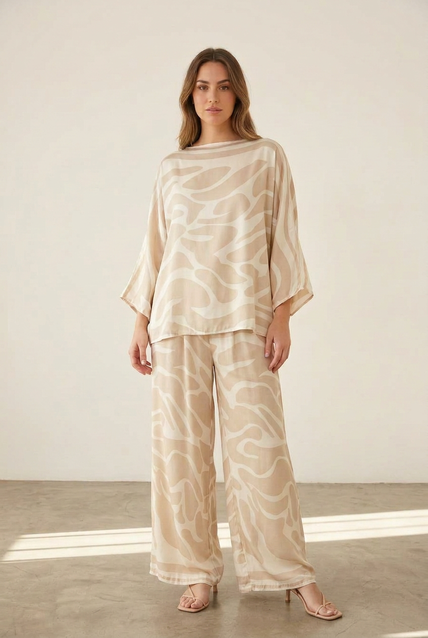 The Spring Italian Satin Top and Palazzo Pant Set- Anicoletta's Boutique | Fashion Forward Luxury Women's Clothing