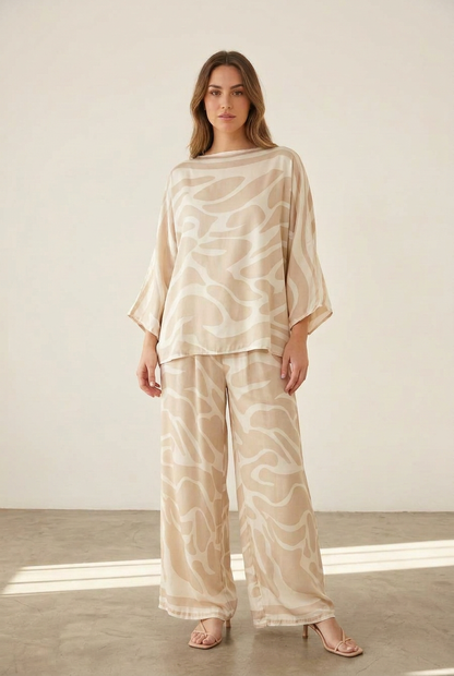The Spring Italian Satin Top and Palazzo Pant Set- Anicoletta's Boutique | Fashion Forward Luxury Women's Clothing