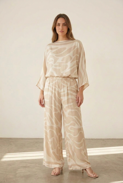 The Spring Italian Satin Top and Palazzo Pant Set- Anicoletta's Boutique | Fashion Forward Luxury Women's Clothing