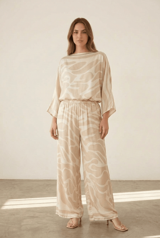 The Spring Italian Satin Top and Palazzo Pant Set- Anicoletta's Boutique | Fashion Forward Luxury Women's Clothing