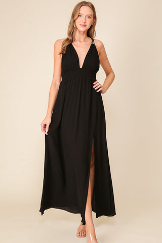 The Gabriela Sleeveless Halter Maxi Dress- Anicoletta's Boutique | Fashion Forward Luxury Women's Clothing