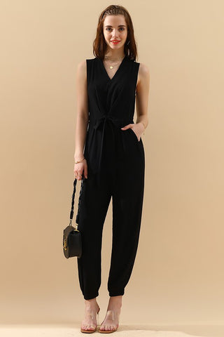 The Sleeveless V-Neck Slim Jumpsuit- Anicoletta's Boutique | Fashion Forward Luxury Women's Clothing