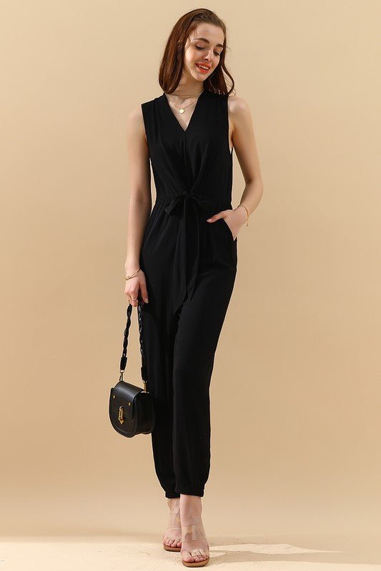 The Sleeveless V-Neck Slim Jumpsuit- Anicoletta's Boutique | Fashion Forward Luxury Women's Clothing