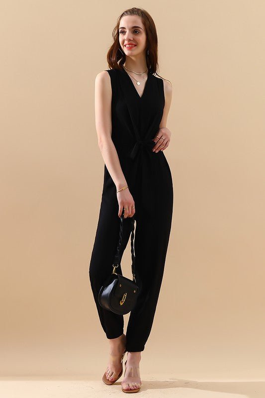 The Sleeveless V-Neck Slim Jumpsuit- Anicoletta's Boutique | Fashion Forward Luxury Women's Clothing