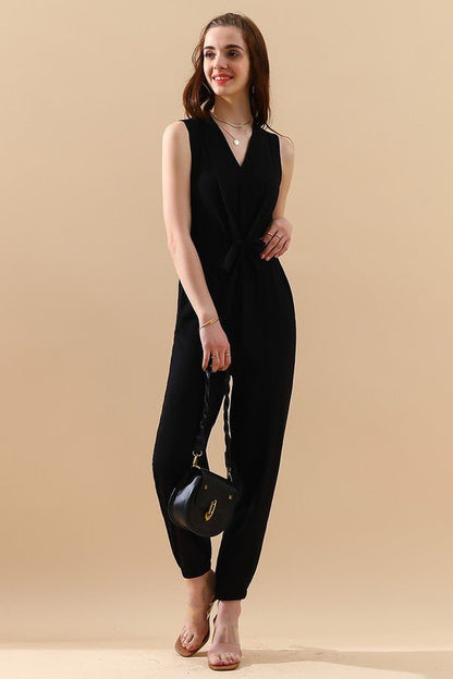 The Sleeveless V-Neck Slim Jumpsuit- Anicoletta's Boutique | Fashion Forward Luxury Women's Clothing