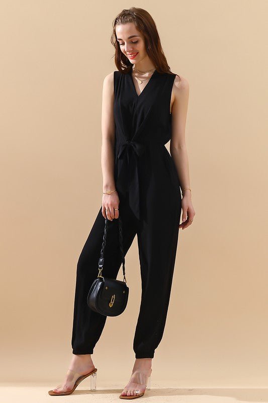 The Sleeveless V-Neck Slim Jumpsuit- Anicoletta's Boutique | Fashion Forward Luxury Women's Clothing
