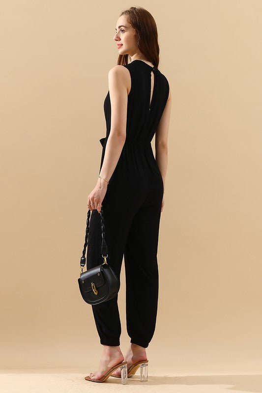 The Sleeveless V-Neck Slim Jumpsuit- Anicoletta's Boutique | Fashion Forward Luxury Women's Clothing