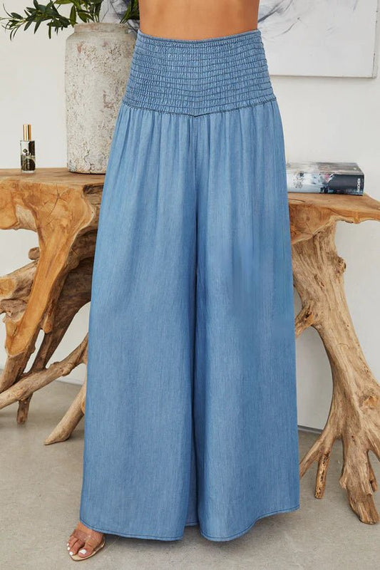 The Chambray Wide Leg Italian Pants- Anicoletta's Boutique | Fashion Forward Luxury Women's Clothing