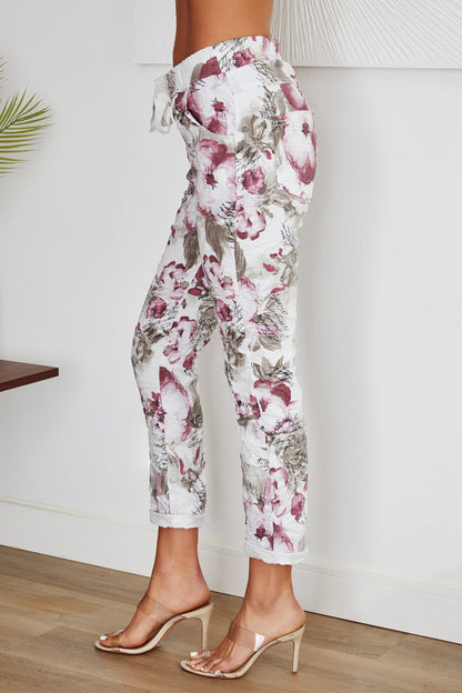 The Cursive Lettering With Floral Print Joggers- Anicoletta's Boutique | Fashion Forward Luxury Women's Clothing