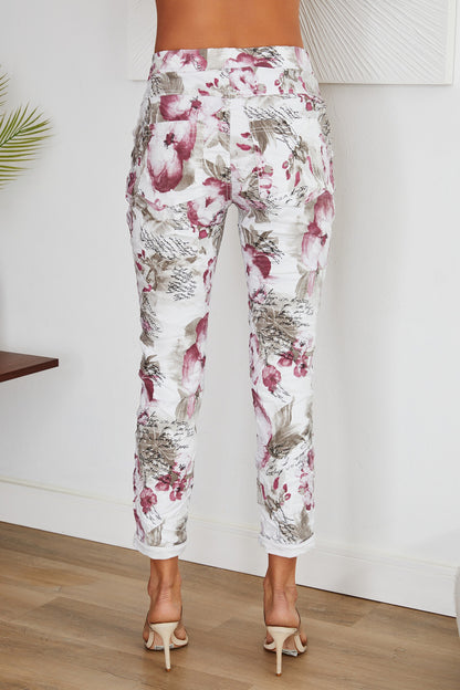 The Cursive Lettering With Floral Print Joggers- Anicoletta's Boutique | Fashion Forward Luxury Women's Clothing