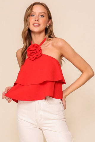 The Floral Pin Halter Tiered Top- Anicoletta's Boutique | Fashion Forward Luxury Women's Clothing