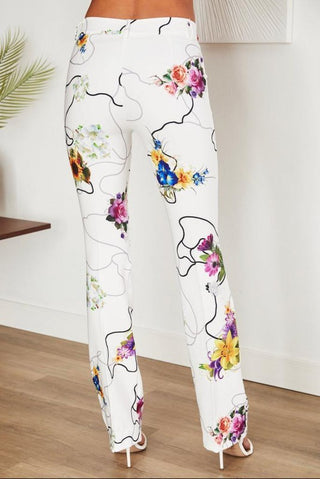 The Bouquet Print Flare Dress Pants- Anicoletta's Boutique | Fashion Forward Luxury Women's Clothing