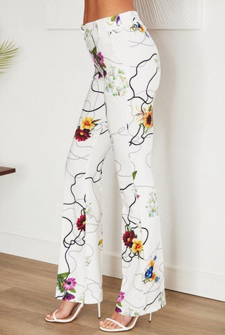 The Bouquet Print Flare Dress Pants- Anicoletta's Boutique | Fashion Forward Luxury Women's Clothing