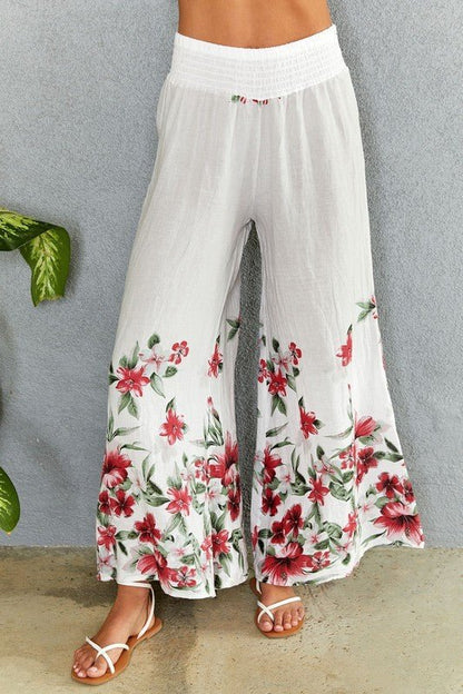 The Hawaiian Floral Print Linen Wide Leg Palazzo Pant- Anicoletta's Boutique | Fashion Forward Luxury Women's Clothing
