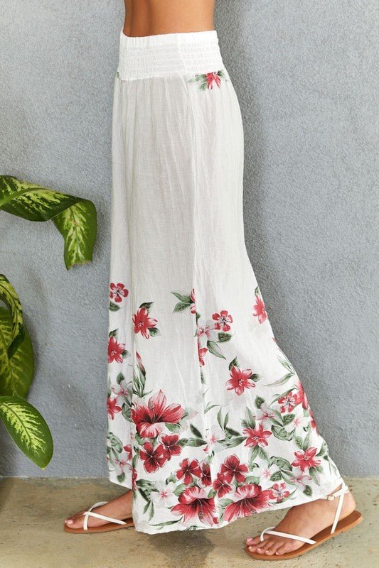 The Hawaiian Floral Print Linen Wide Leg Palazzo Pant- Anicoletta's Boutique | Fashion Forward Luxury Women's Clothing