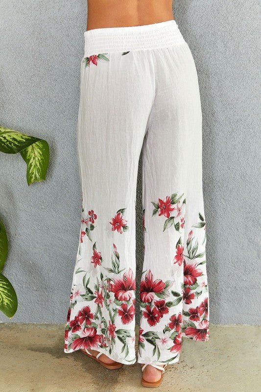 The Hawaiian Floral Print Linen Wide Leg Palazzo Pant- Anicoletta's Boutique | Fashion Forward Luxury Women's Clothing