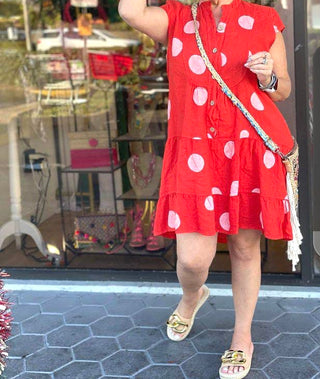 The Polka Dots Italian Linen Dress- Anicoletta's Boutique | Fashion Forward Luxury Women's Clothing