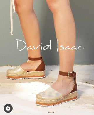 The David Isaac - Martha Gold/Camel Ankle Strap Sandal- Anicoletta's Boutique | Fashion Forward Luxury Women's Clothing