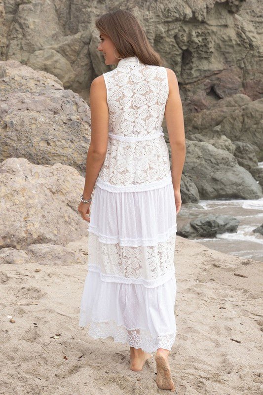 The Indian Leaf Lace Panel Maxi Dress- Anicoletta's Boutique | Fashion Forward Luxury Women's Clothing
