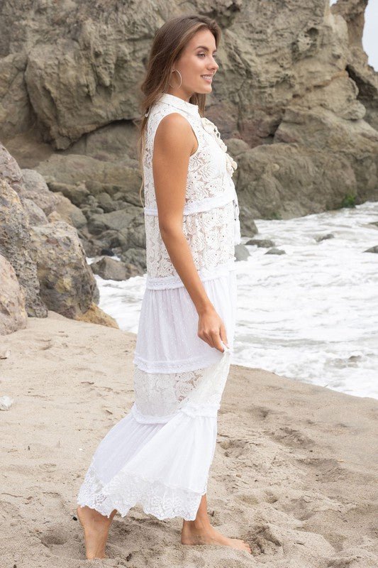 The Indian Leaf Lace Panel Maxi Dress- Anicoletta's Boutique | Fashion Forward Luxury Women's Clothing