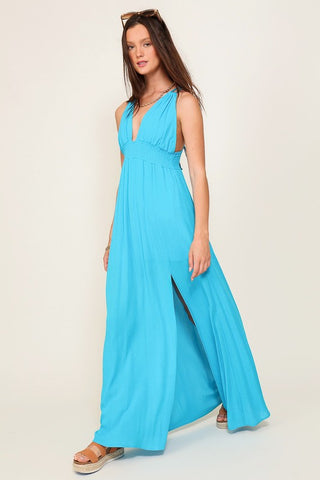 The Gabriela Sleeveless Halter Maxi Dress- Anicoletta's Boutique | Fashion Forward Luxury Women's Clothing