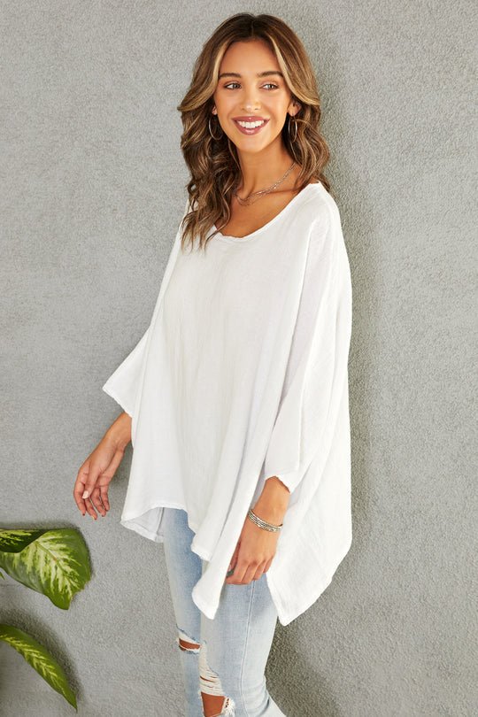 The Linen Draped Oversized Blouse- Anicoletta's Boutique | Fashion Forward Luxury Women's Clothing
